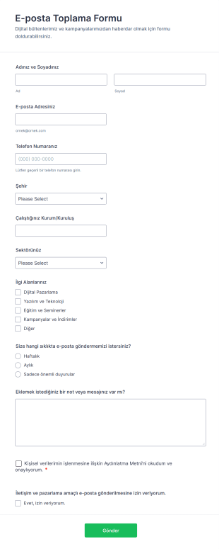 E Posta Toplama Form Şablonu
