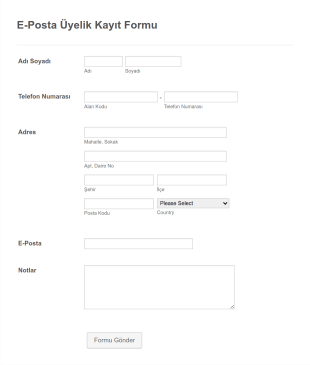 E Posta Üyelik Kayıt Form Template