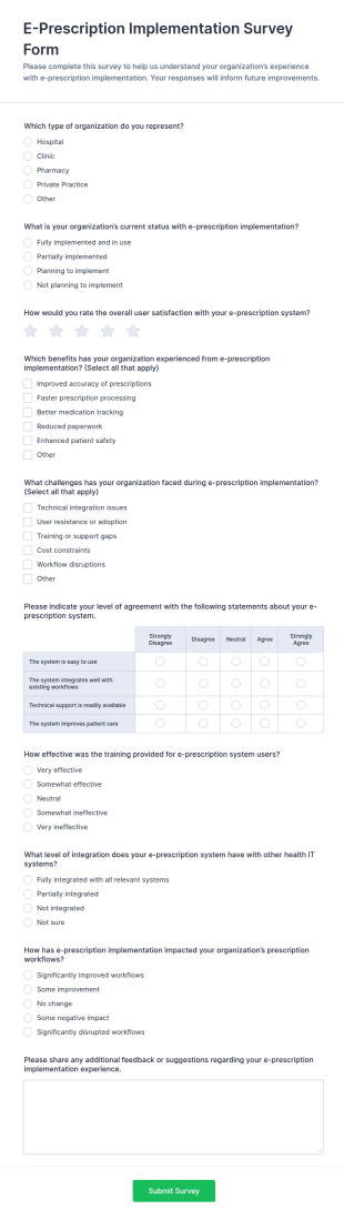 E Prescription Implementation Survey Form Template