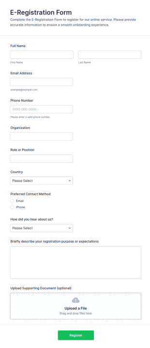 E Registration Form Template