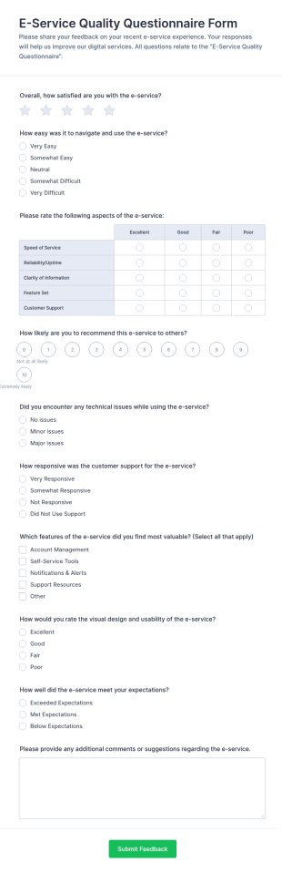 E Service Quality Questionnaire Form Template