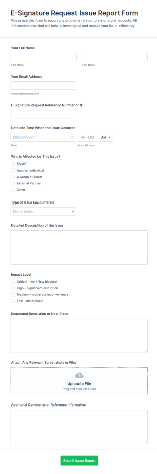 E Signature Request Issue Report Form Template