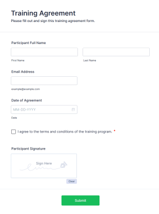 E Signature Training Agreement Form Template