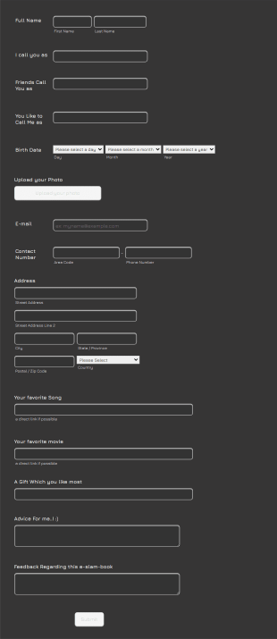 E Slam Book Form Template
