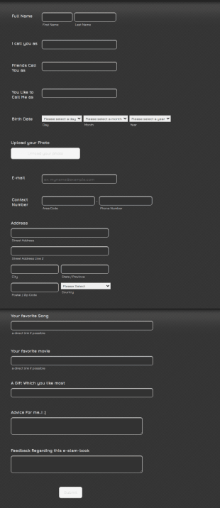 E Slam Book Form Template