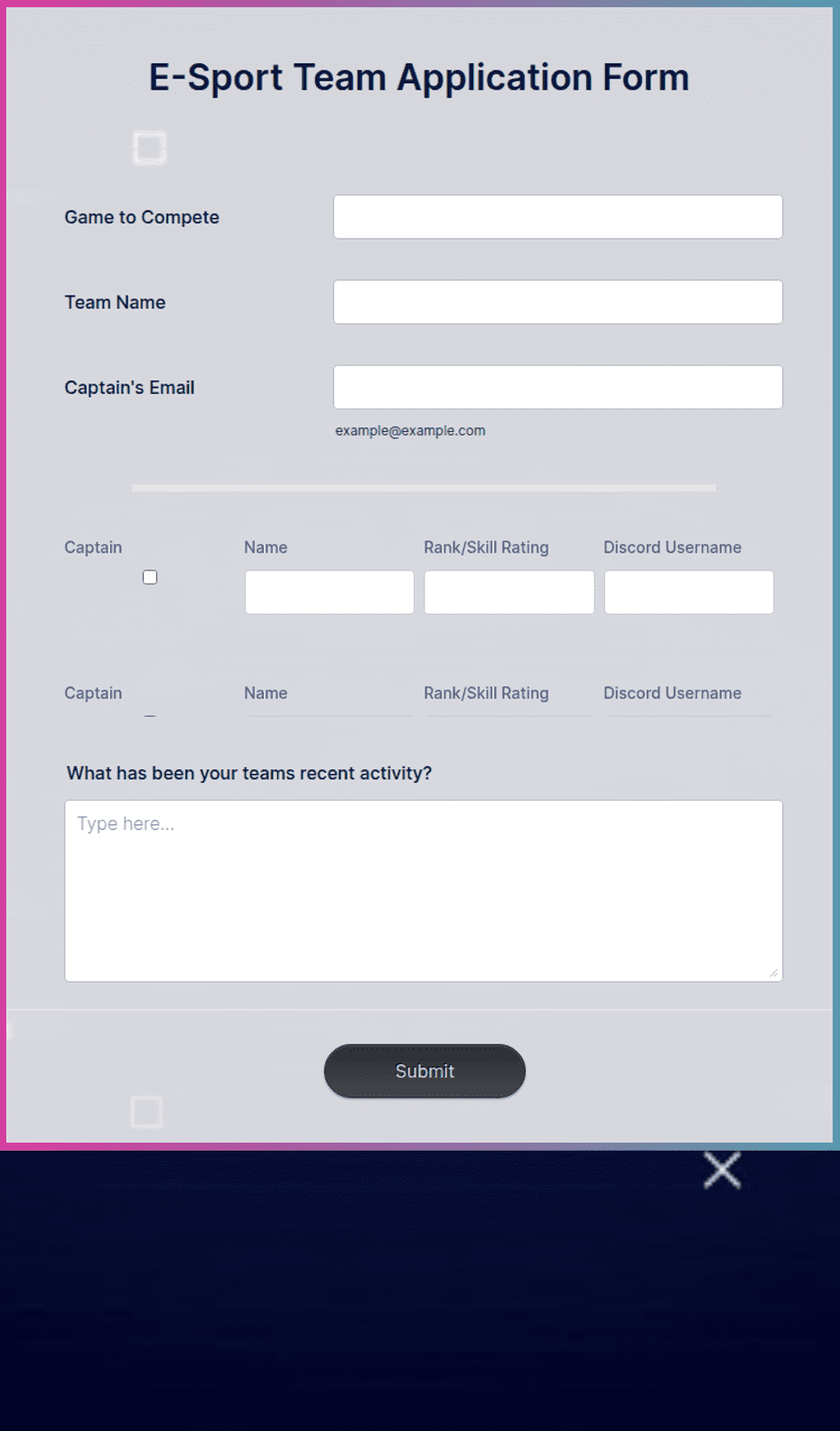 Esports Form E-Sport Team Application Form Template | Jotform