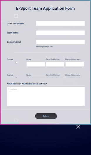 E Sport Team Application Form Template