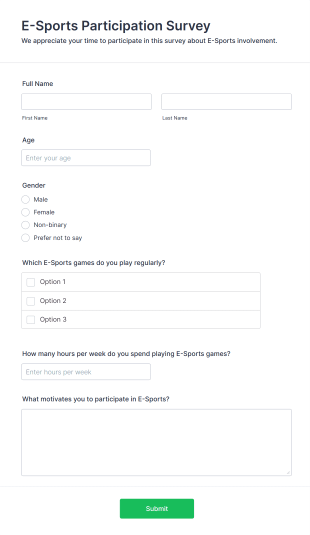 E Sports Participation Survey Form Template