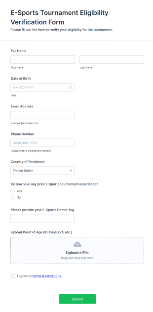 E Sports Tournament Eligibility Verification Form Template