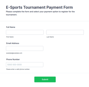 E Sports Tournament Payment Form Template