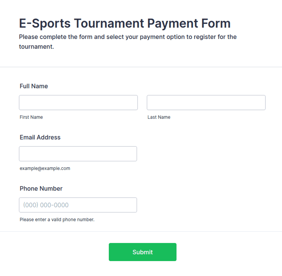Esports Form E-Sports Tournament Payment Form Template | Jotform