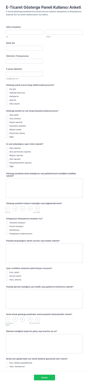 E Ticaret Paneli Kullanım Anketi Form Şablonu