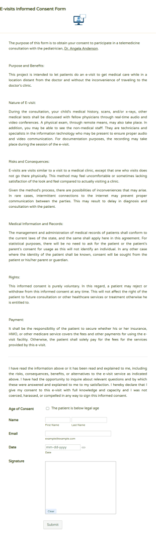 E Visits Informed Consent Form Template