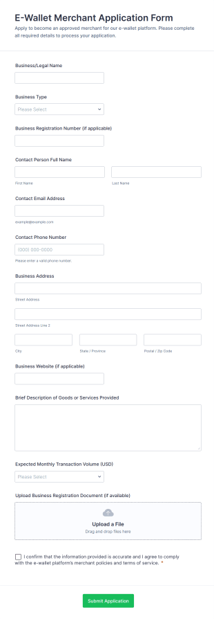 E Wallet Merchant Application Form Template