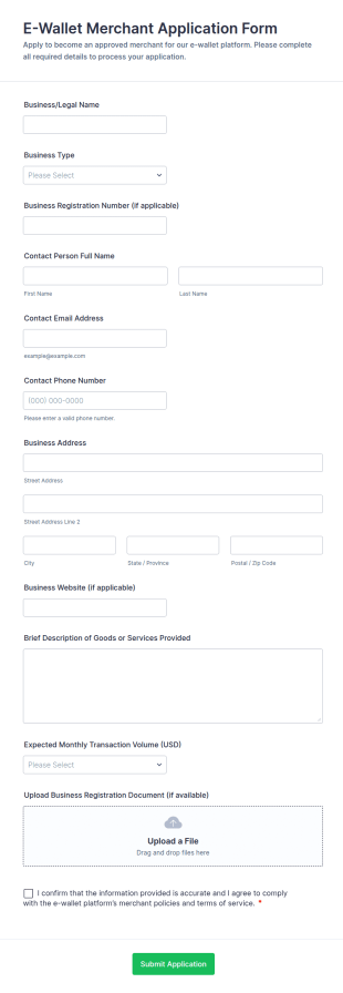 E Wallet Merchant Application Form Template