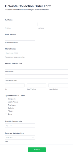 E Waste Collection Order Form Form Template