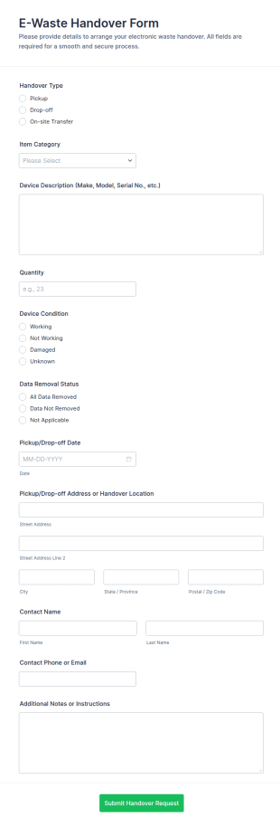 E Waste Handover Form Template