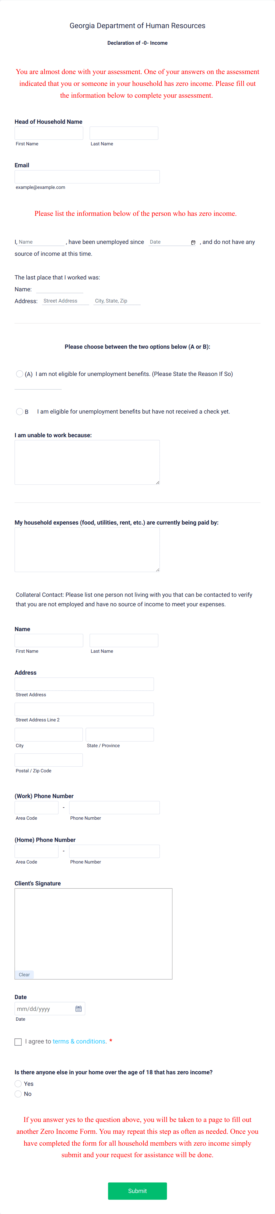 EAP Declaration of Zero Form Template Jotform
