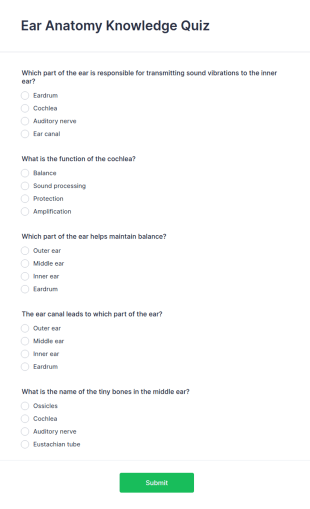 Ear Anatomy Knowledge Quiz Form Template