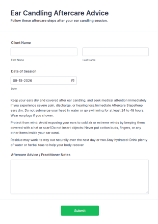Ear Candling Aftercare Advice Form Template