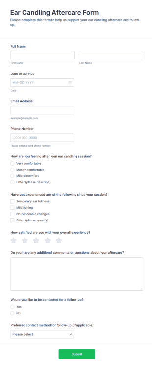 Ear Candling Aftercare Form Template