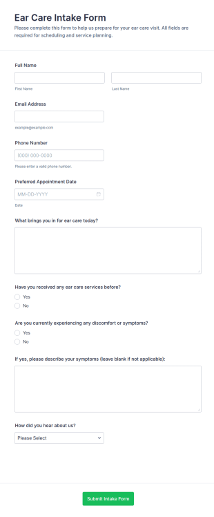 Ear Care Intake Form Template