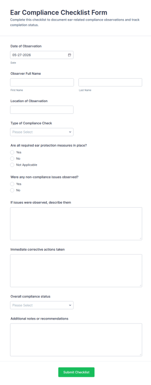 Ear Compliance Checklist Form Template