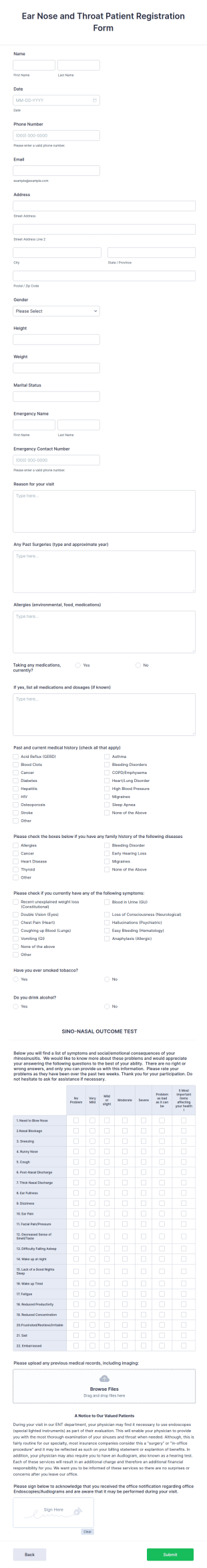Ear Nose And Throat Patient Registration Form Template