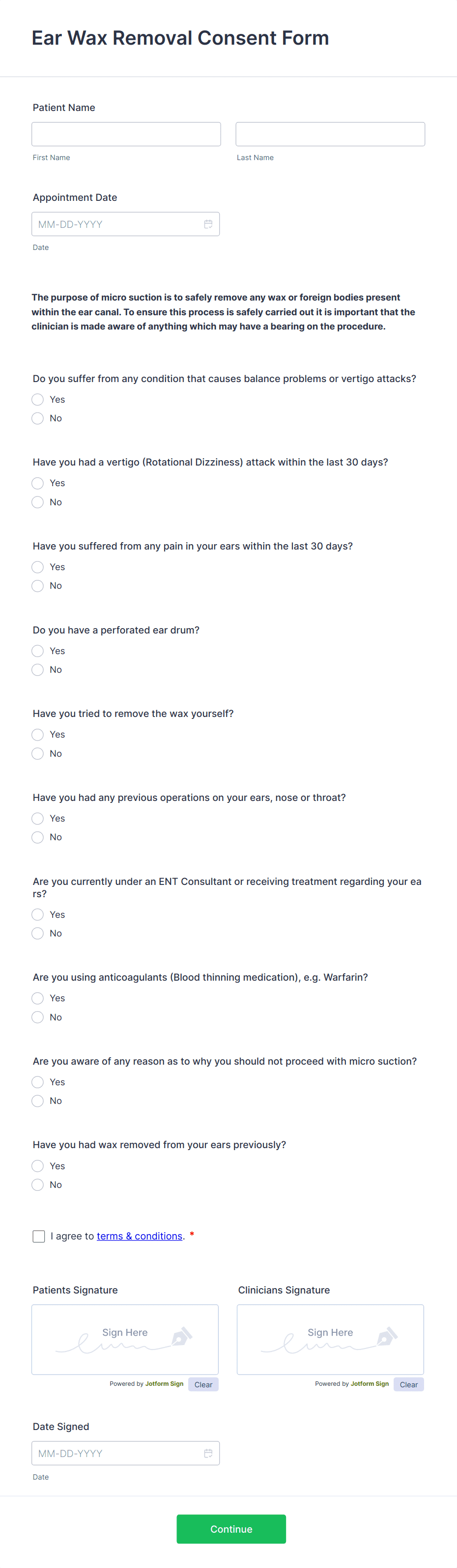 Ear Wax Removal Consent Form Template | Jotform