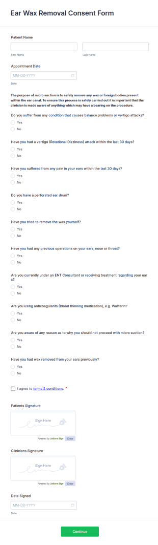 Ear Wax Removal Consent Form Template