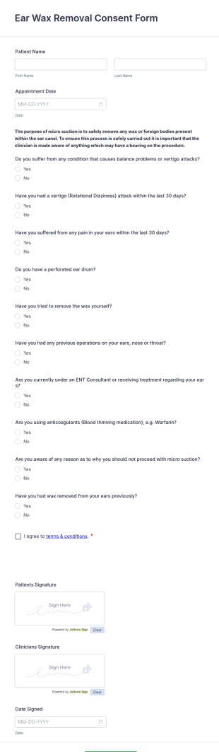 Ear Wax Removal Consent Form Template