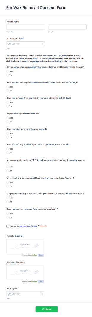Ear Wax Removal Consent Form Template
