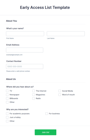 Early Access List Template