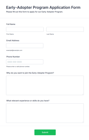 Early Adopter Program Application Form Template