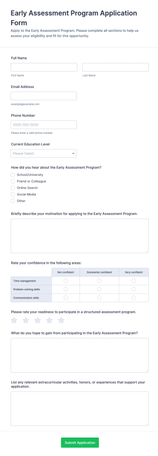 Early Assessment Program Application Form Template