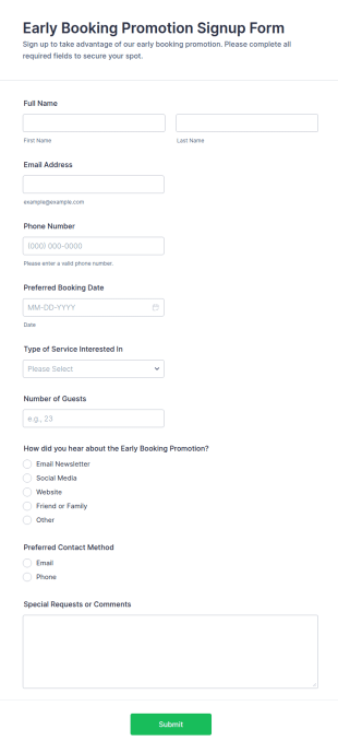 Early Booking Promotion Signup Form Template