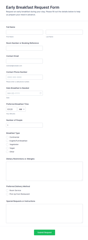 Early Breakfast Request Form Template