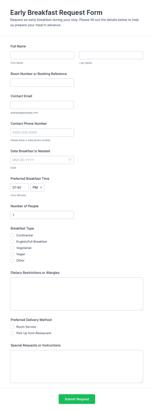 Early Breakfast Request Form Template