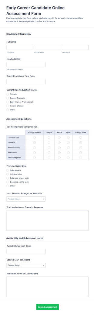 Early Career Candidate Online Assessment Form Template