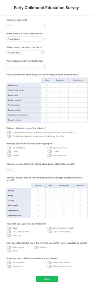 Early Childhood Education Feedback Form Template