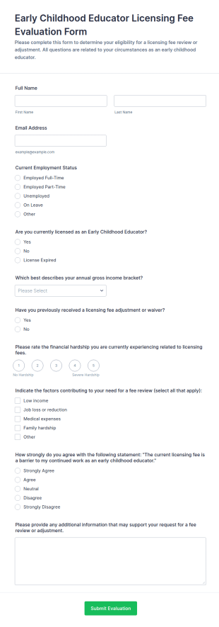 Early Childhood Educator Licensing Fee Evaluation Form Template