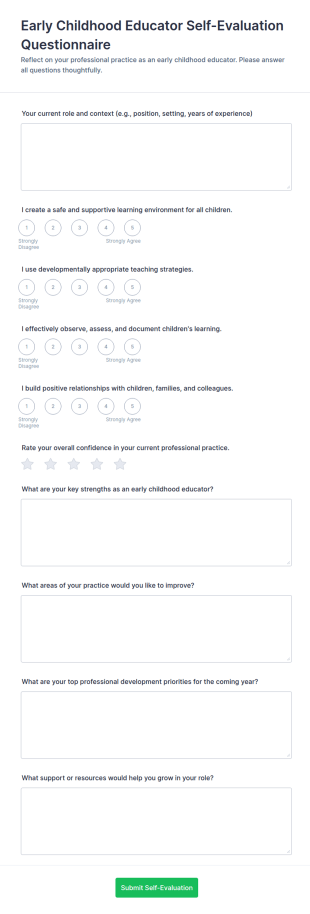 Early Childhood Educator Self Evaluation Questionnaire Form Template