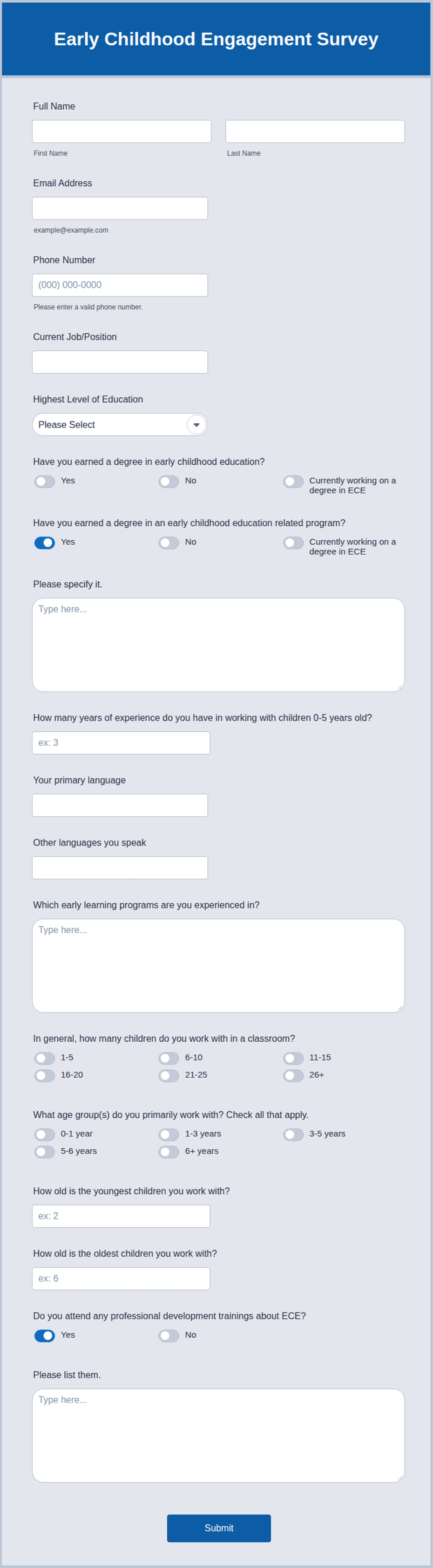 Early Childhood Engagement Survey Form Template | Jotform