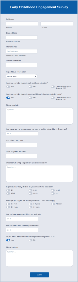 Early Childhood Engagement Survey Form Template