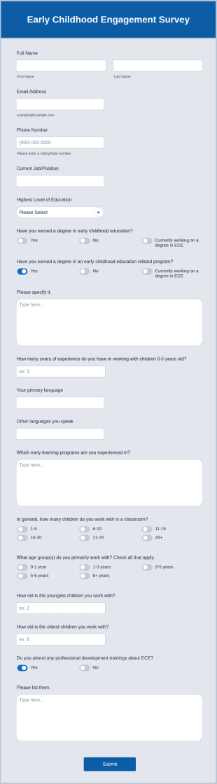 Early Childhood Engagement Survey Form Template