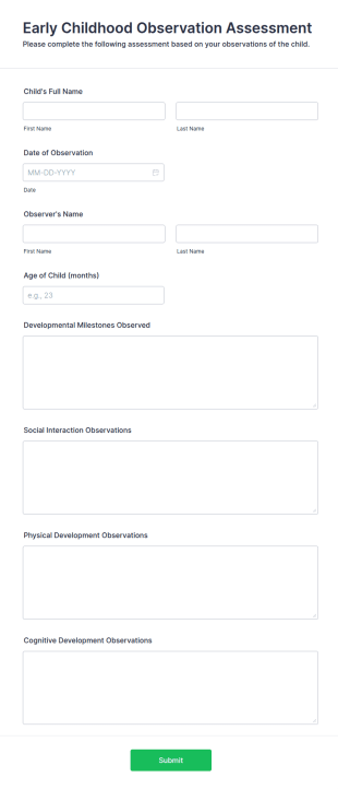 Early Childhood Observation Assessment Form Template