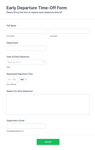 Early Departure Time Off Form Template