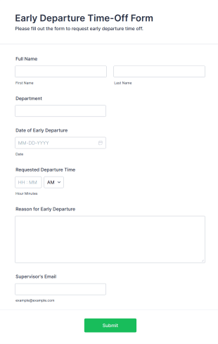 Early Departure Time Off Form Form Template
