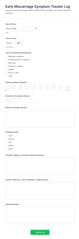 Early Miscarriage Symptom Tracker Log Form Template