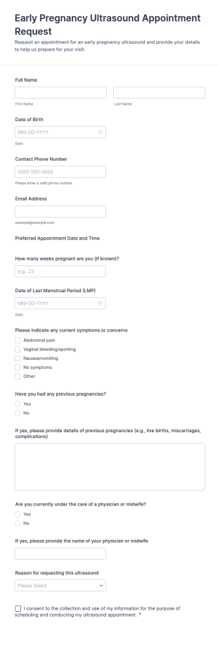 Early Pregnancy Ultrasound Appointment Request Form Template